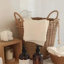藤編風プラスチック洗濯物バスケット【防水・収納用・ホテルタオルにも最適】