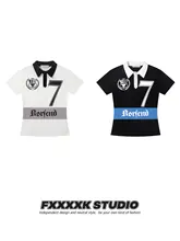 デザイン性の高い肩当ての2色使いシフォンレディースTシャツ【花柄・フィット感ある短めスタイル】
