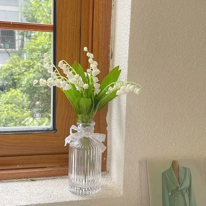 透明ガラスの花瓶【デスク用・スズラン風・造花】【インテリア装飾用】