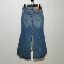 秋の女性用ハイウエストデニムマーメイドスカート【スリット・ロング丈・ファッショナブルデザイン】