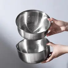 食品グレードの304ステンレス製洗面器【水切り機能付き・キッチン用】