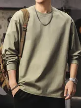 シンプルな無地長袖Tシャツ【メンズ・コットン・クルーネック・春秋用・フィット】