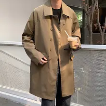 シンプルなデザインの隠しボタン付きトレンチコート【メンズ・中長丈・カジュアル・ゆったりシルエット】
