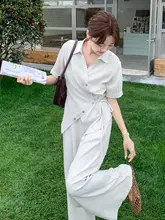 個性的で美しい不規則デザインのシャツとワイドパンツ【通勤に最適・夏用・高級感】（セットアップ対応）