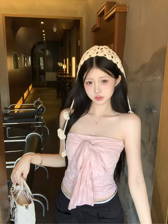 セクシーな純粋な欲望スタイルの包帯ピンクのチューブトップ タンクトップ 女性