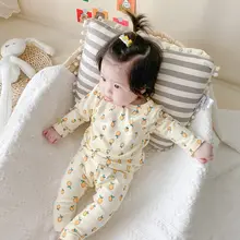 春秋用 韓国風 ベビー 長袖レモンプリント 綿100% 家庭用トップスとパンツ【快適・キッズファッション】（セットアップ対応）