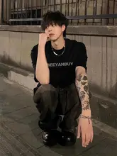 スタイリッシュなショートスリーブTシャツ【男性用・アメリカンストリートスタイル・小さめの襟】