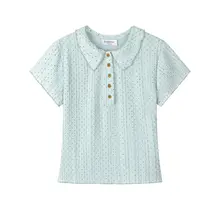 可愛らしいデザインのドット柄ショートスリーブTシャツ【夏用・フリル付き・女性用】