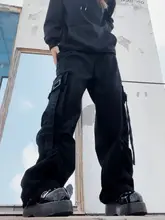 機能性束脚ワークパンツ【カップル・ストリートダンス・ゆったり・ブラック・ハイストリート】