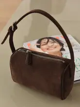 ミニハンドバッグ【反絨牛革・正方形・クッション型・文房具入れ】