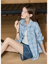爽やかなブルーチェック柄のブラウス【通勤・女性用・春夏向け】（セットアップ対応）