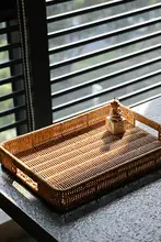 北欧風 長方形トレー【ラタン風・収納バスケット・果物やお茶用】