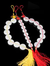 天然石八白玉の串吊りペンダント【平安扣・インテリア用・中国結び】