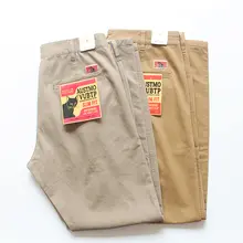 秋用 カーキ色 純綿ウォッシュド スリムフィット チノパンツ【カジュアル・シンプルデザイン】