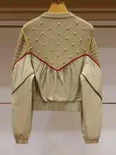 トレンド感満載のバイカラーラインニットパネル長袖ベースボールジャケット