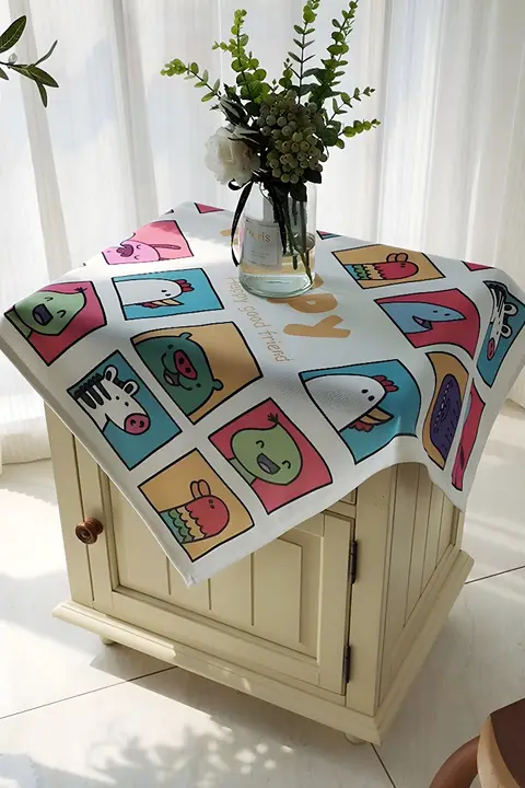 防水加工コットンリネン製テーブルクロス【田舎風・パール松デザイン・全周カバー】