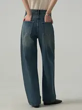 高腰バナナデニムパンツ【秋春用・ワイドレッグ・快適なストレートシルエット】（セットアップ対応）