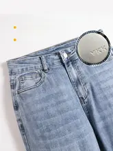 大きいサイズ 夏用 薄手のストレッチ高ウエストワイドレッグデニムパンツ【9分丈・フィット】