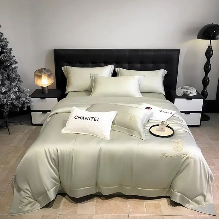 極上の柔らかさのエレガントな四点セット ベッドリネン【アイスシルク・敷布団カバー・掛布団カバー・枕カバー】（セットアップ対応）