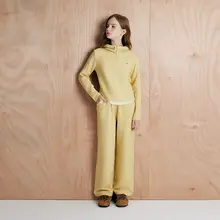 女の子用フード付きトップスとワイドパンツ【秋冬用・可愛いデザイン・カジュアル】（セットアップ対応）