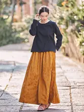 穿きやすい！したシルエットのリネン製フラワー半身スカート【ビンテージスタイル・大きいサイズ】