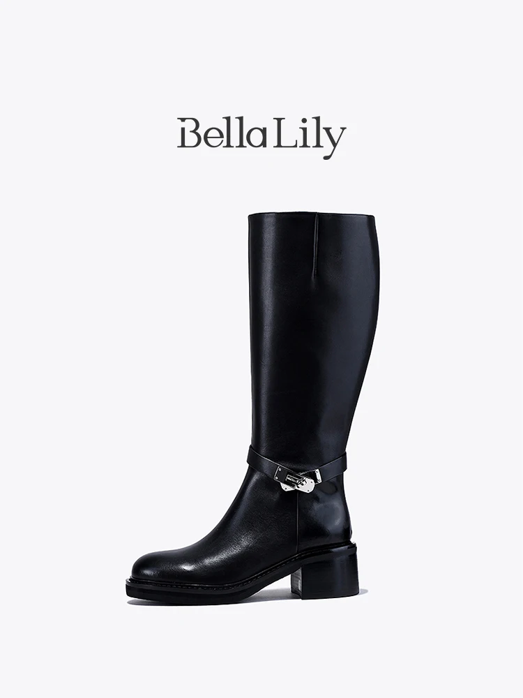 サイドジップの牛革製ロングブーツ：Bella Lilyの女性向けライダースブーツが提供する実用性とデザイン