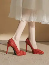 レッドウエディングシューズ【防水台・細ヒール・新婦向け・二重使用可能】