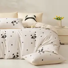 Beyond home 可愛いパンダデザインの綿製ベッドカバー【春秋用・三枚入り・シーツ・カバー】（セットアップ対応）
