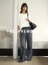 PRE PREWORKS ストライプ柄フィットカジュアルパンツ【モダンデザイン・ストレート】