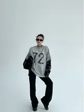 長袖Tシャツ レディース フェイクレイヤード アメカジ ヴィンテージ加工 ルーズ 春物 カップル トップス