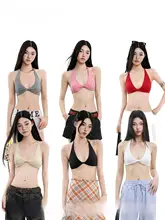 スポーツブラ レディース ホルターネック キャミソール ビキニ ブラック タイトフィット セクシー 夏 トップス 「UNCMHISEX」