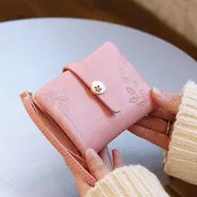 刺繍デザインの短財布【女性用・ハンドストラップ付き・多カードポケット・折りたたみ式】