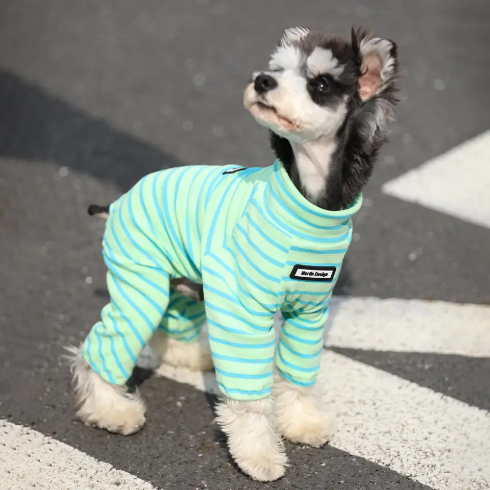 犬用 秋冬 コットンストライプ高ネックウェア【小型犬・テディ・シュナウザー・ポメラニアン用・毛抜け防止】