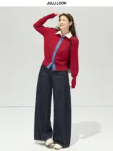 レトロスタイルの大きいサイズデニムパンツ【サイドスリット・カジュアルデザイン】（セットア ップ対応）