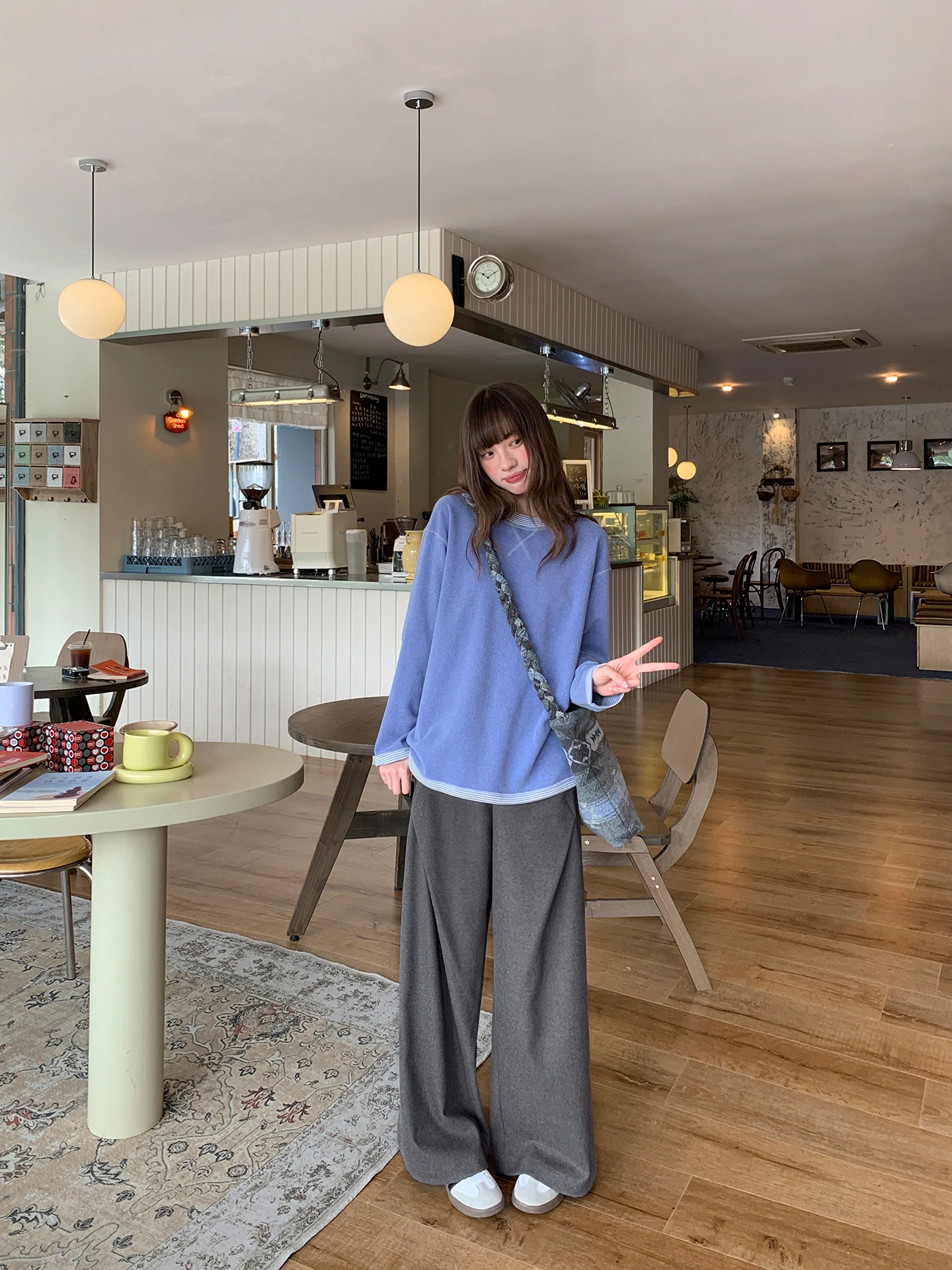 春季用ハイウエストワイドレッグパンツ【プレーンカラー・フィット・通勤スタイル】（セットアップ対応）