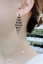 豪華なビーズ付きブラッククリスタルピアス【ボヘミアンスタイル・ロングデザイン】