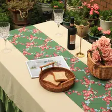 防水・防油加工のレトロなグリーンテーブルクロス【フレンチスタイル・田園風】（セットアップ対応）