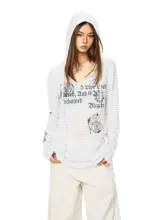 2色使いのストライプデザインフード付き長袖Tシャツ【カジュアル・日焼け対策】