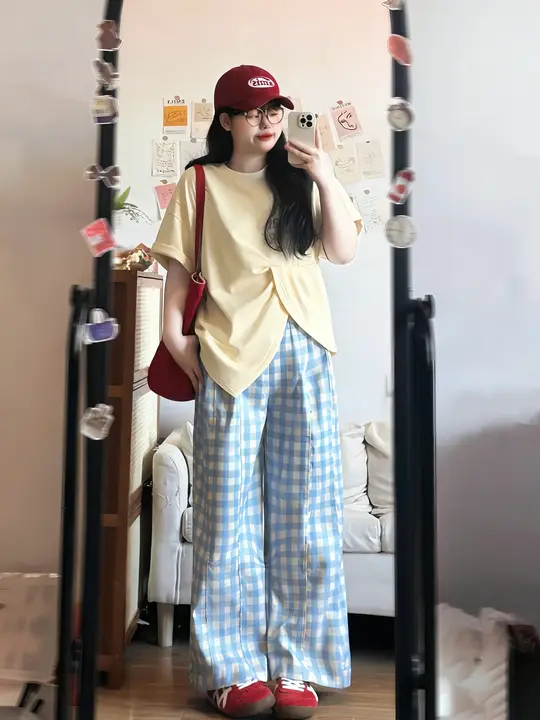 大きいサイズのフレンチスタイル・イレギュラーショルダー 半袖Tシャツ【夏用・極上の柔らかさ・イエロー】（セットアップ対応）