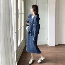 おしゃれなデニムフリンジスカート【ハイエンドな印象・女性用・半身長スカート】（セットアップ対応）