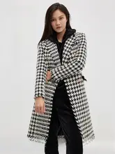 千鳥格子デザインのウールロングコート【スーツラペル・冬用・女性用】