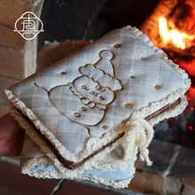 泡芙雪人デザインのレトロ手帳【手作り布カバー・日記用・A5サイズ】