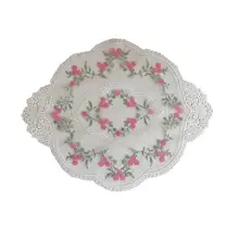 レース入りフラワー刺繍コースター【テーブルマット・北欧風・インテリア用】