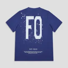 涼しげなブルーの半袖Tシャツ【字母プリント・ラウンドネック・ゆったりしたフィット・通気性のあるコットン】
