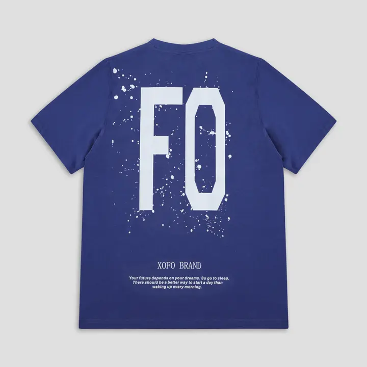 涼しげなブルーの半袖Tシャツ【字母プリント・ラウンドネック・ゆったりしたフィット・通気性のあるコットン】