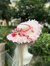 麦わら帽子 レディース スイートロリータ いちごモチーフ 六芒星 ハンドメイド 撮影用 インスタ映え