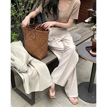 レトロ編みハンドバッグ【手提げ・シングルショルダー・夏用ビーチバッグ】