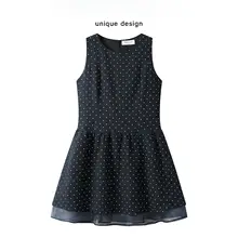 涼しげなデザイン！ドット柄のレイヤード風ノースリーブワンピース【夏用・シースルー・スリム効果】（セットアップ対応）