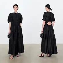 リネンデザインのデコンストラクション風ワンピース【ウエスト部分にディテールあり】