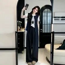 大きいサイズの夏にぴったり！カジュアルな韓国風ベストとワイドパンツのコーディネート（セットアップ対応）